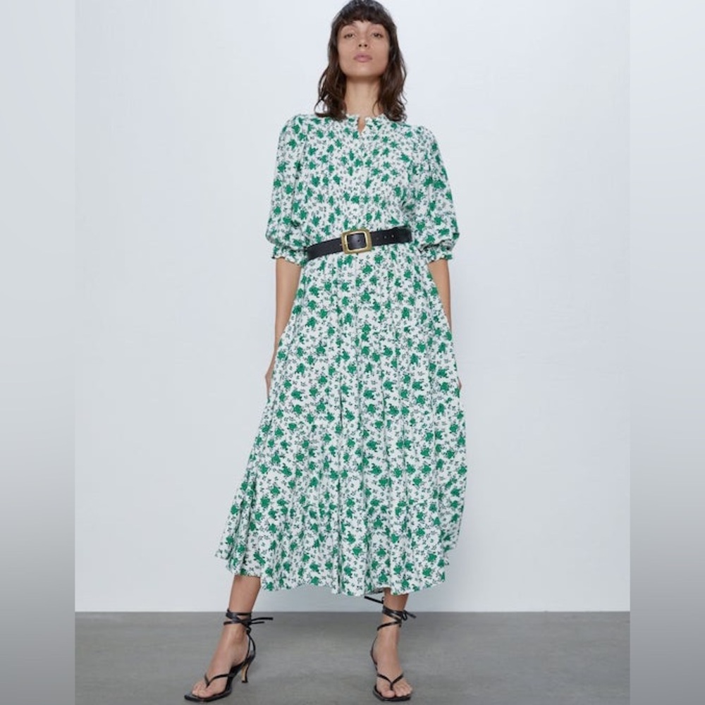 Zara green floral print maxi dress